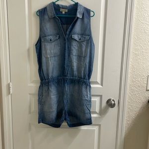 A denim romper great for the spring and summer.